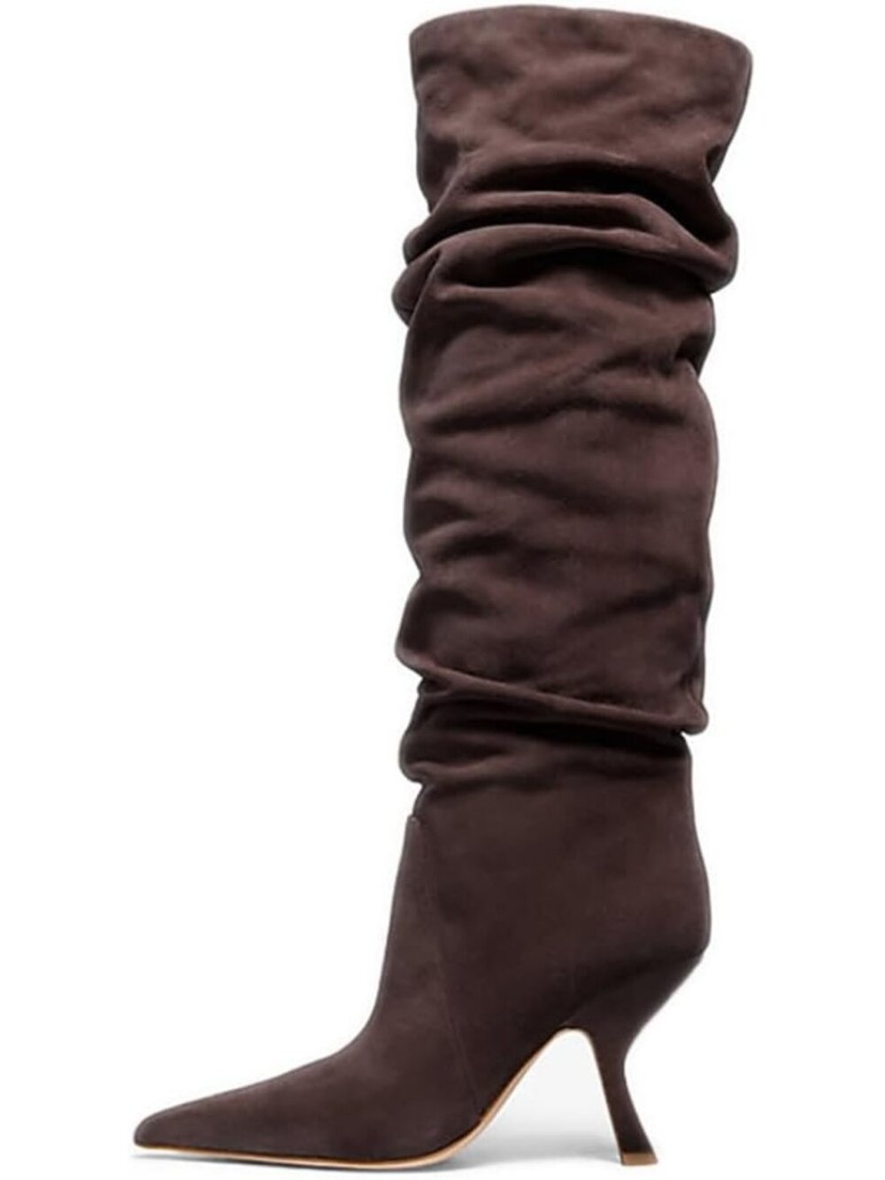 Women's Chocolate Slouch Knee High Boots Kitten Heel Side Zipper Knee-High Boots